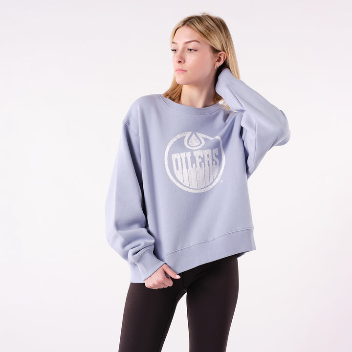 Edmonton Oilers Women's 22Fresh Scribble Sky Blue Crewneck Sweatshirt