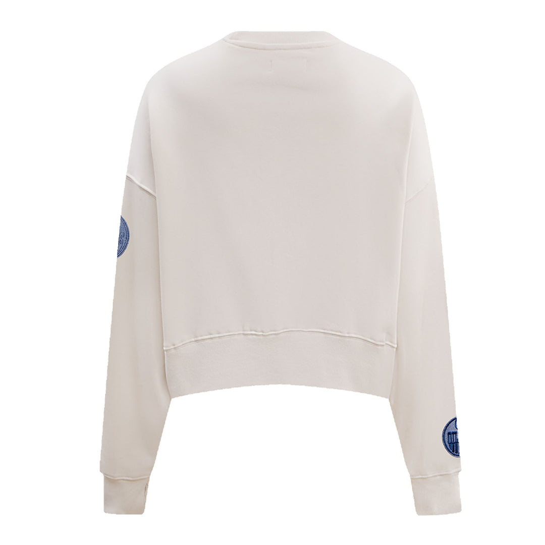 Edmonton Oilers Women's Pro Standard Varsity Blues Cream Crewneck Sweatshirt