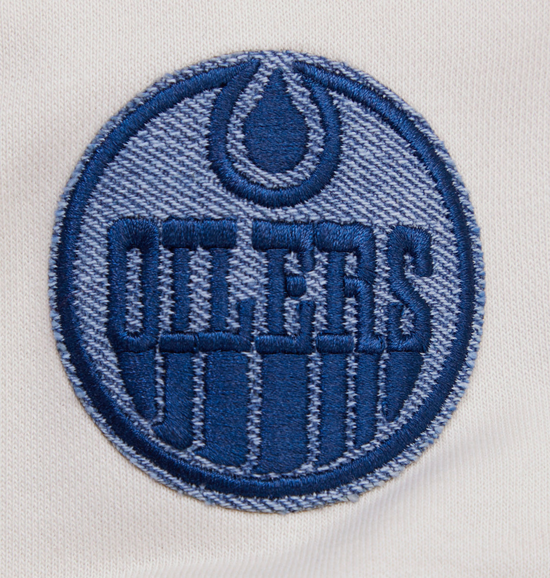 Edmonton Oilers Women's Pro Standard Varsity Blues Cream Crewneck Sweatshirt