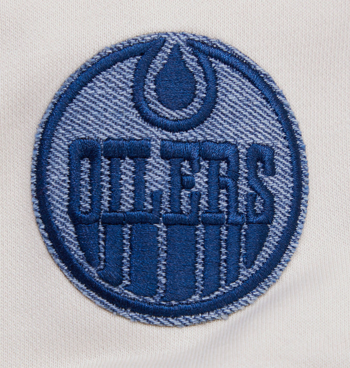 Edmonton Oilers Women's Pro Standard Varsity Blues Cream Boxy Cropped Crewneck Sweatshirt