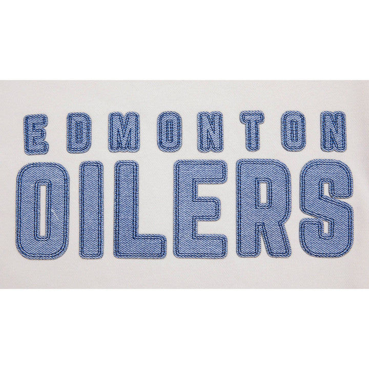 Edmonton Oilers Women's Pro Standard Varsity Blues Cream Crewneck Sweatshirt