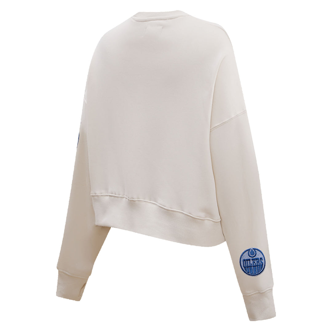 Edmonton Oilers Women's Pro Standard Varsity Blues Cream Crewneck Sweatshirt