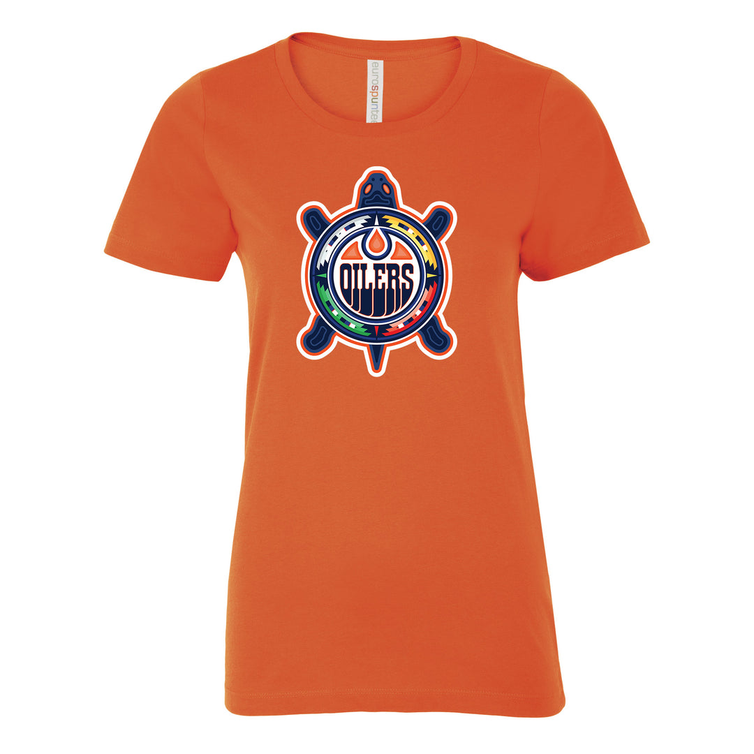 Edmonton Oilers Women's Turtle Island Orange Logo T-Shirt