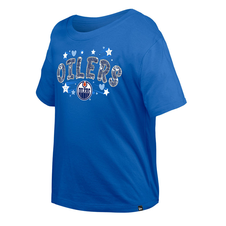 Edmonton Oilers Youth New Era Flip Sequins Royal T-Shirt
