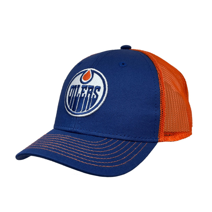 Edmonton Oilers Youth American Needle Blue Cross Solid Trucker Snapback Hat