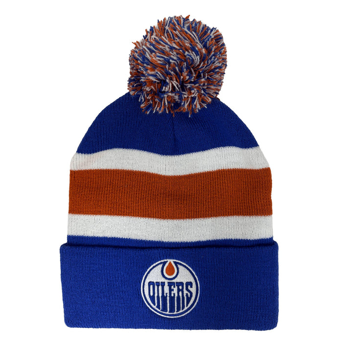 Edmonton Oilers Youth American Needle Blue Striped Toque w/ Pom