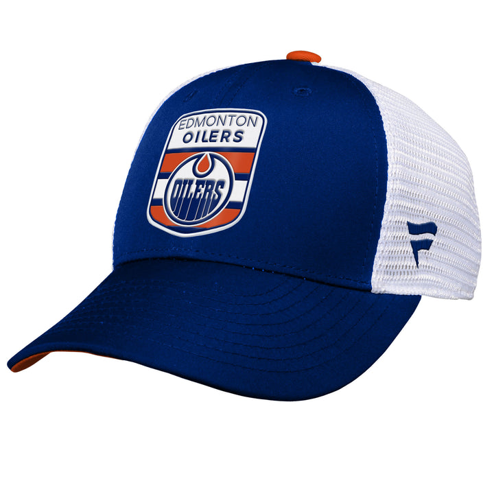 Edmonton Oilers Youth Outerstuff Blue & White 2023 NHL Draft Pro On Stage Snapback Trucker Hat