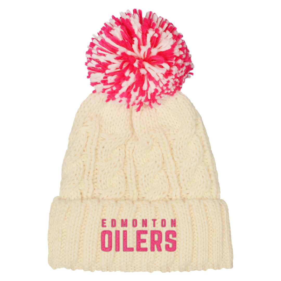 Edmonton Oilers Youth Girls Outerstuff Cream Cable Knit Toque W/Pom