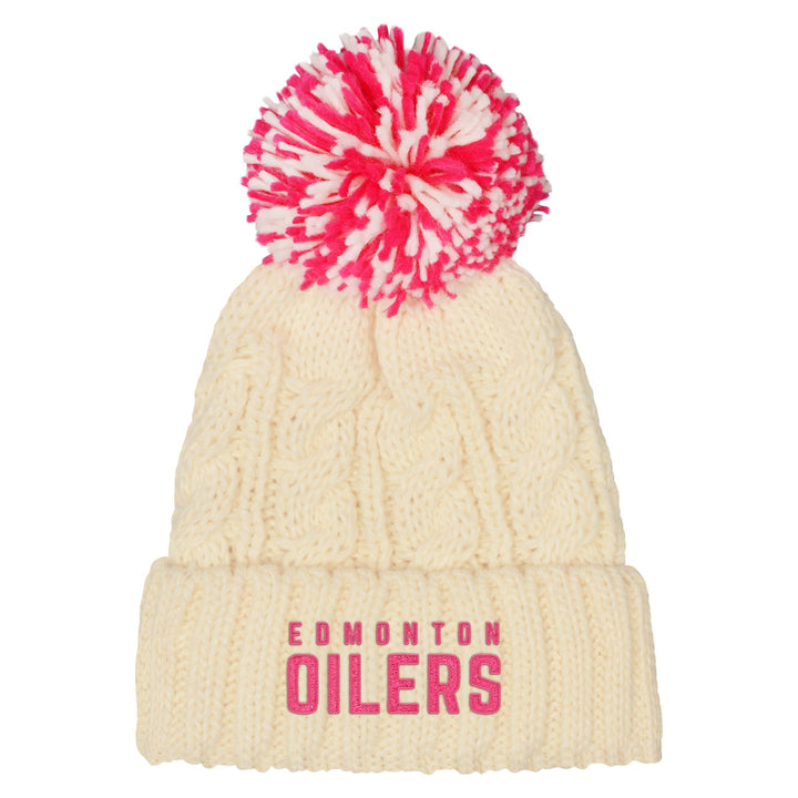 Edmonton Oilers Youth Girls Outerstuff Cream Cable Knit Toque W/Pom