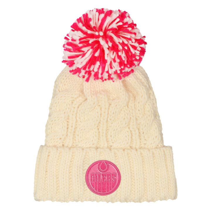 Edmonton Oilers Youth Girls Outerstuff Cream Cable Knit Toque W/Pom