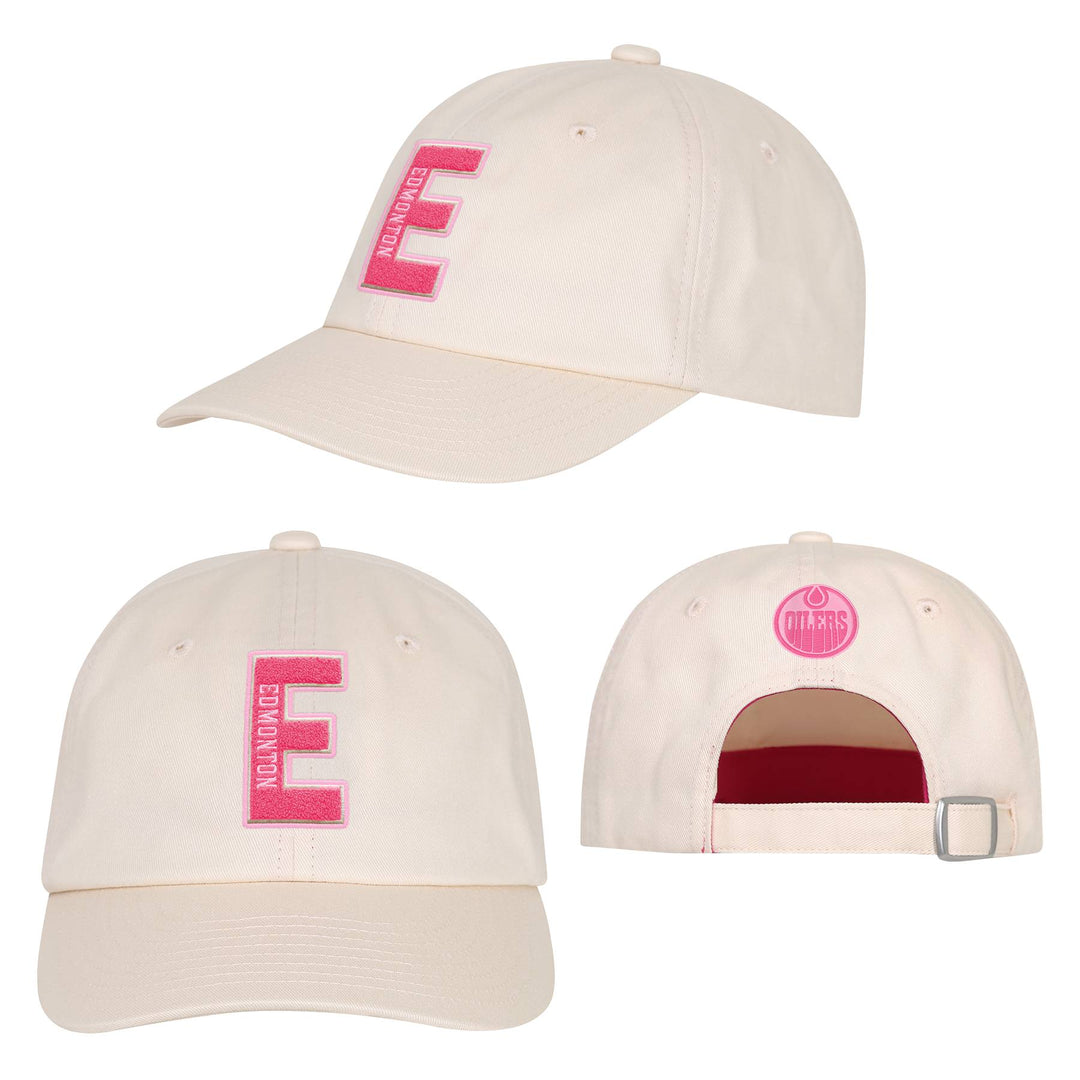 Edmonton Oilers Youth Girls Outerstuff Cream & Pink Unstructured Adjustable Hat