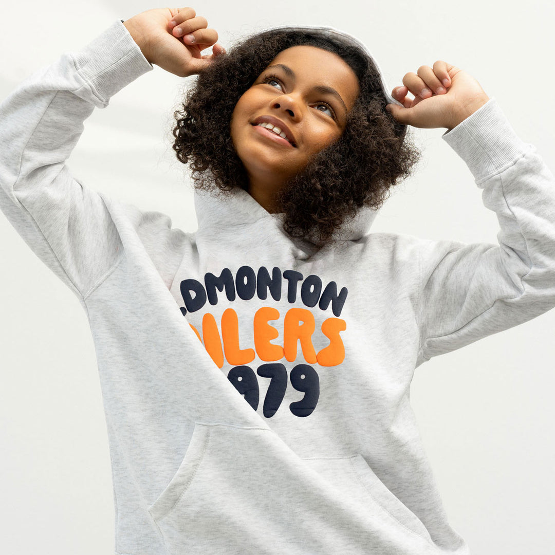 Edmonton Oilers Youth Line Change Puff Print Grey Hoodie