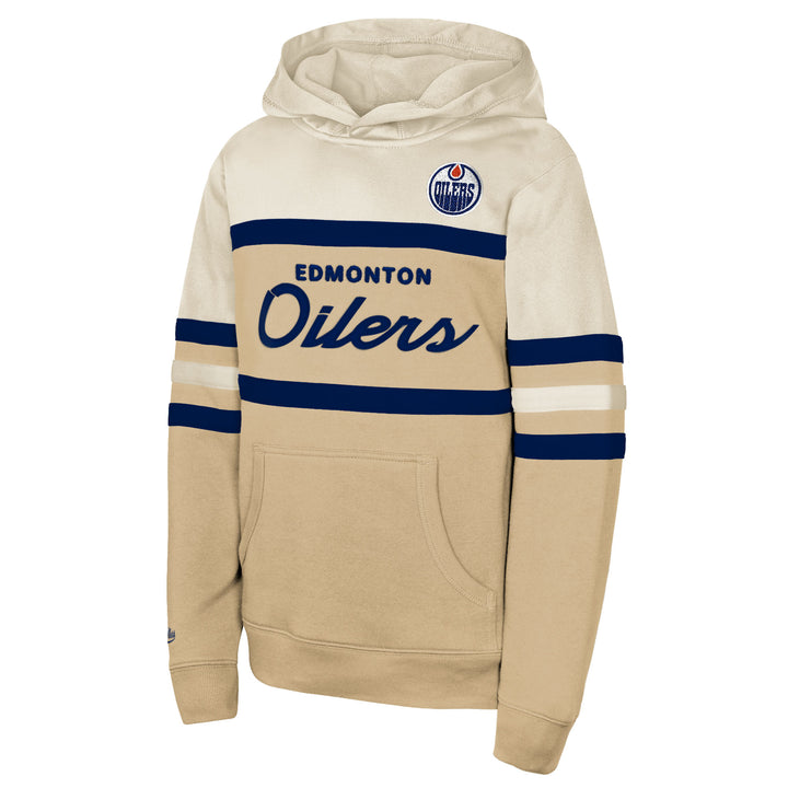 Edmonton Oilers Youth Mitchell & Ness Cream Head Coach Hoodie