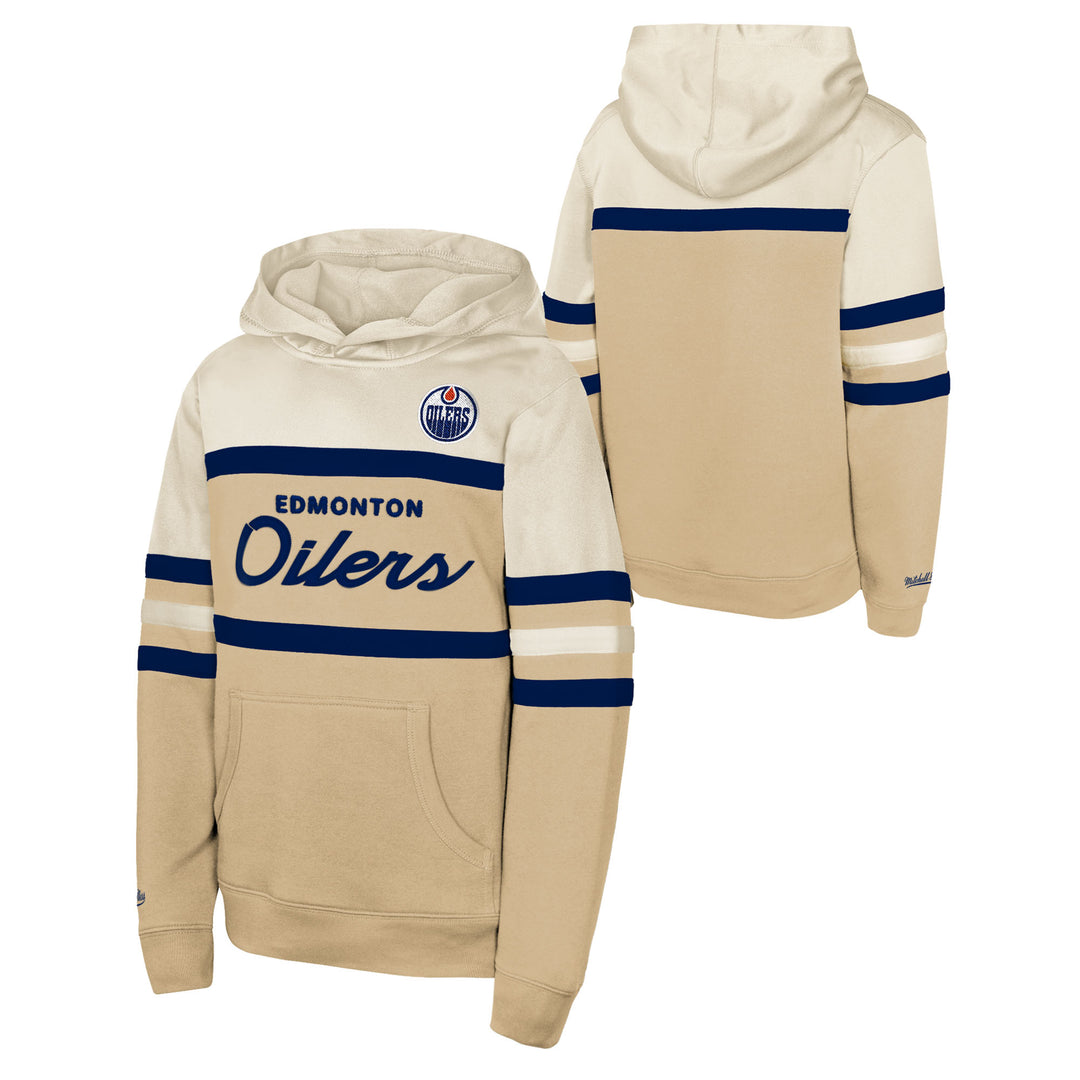 Edmonton Oilers Youth Mitchell & Ness Cream Head Coach Hoodie