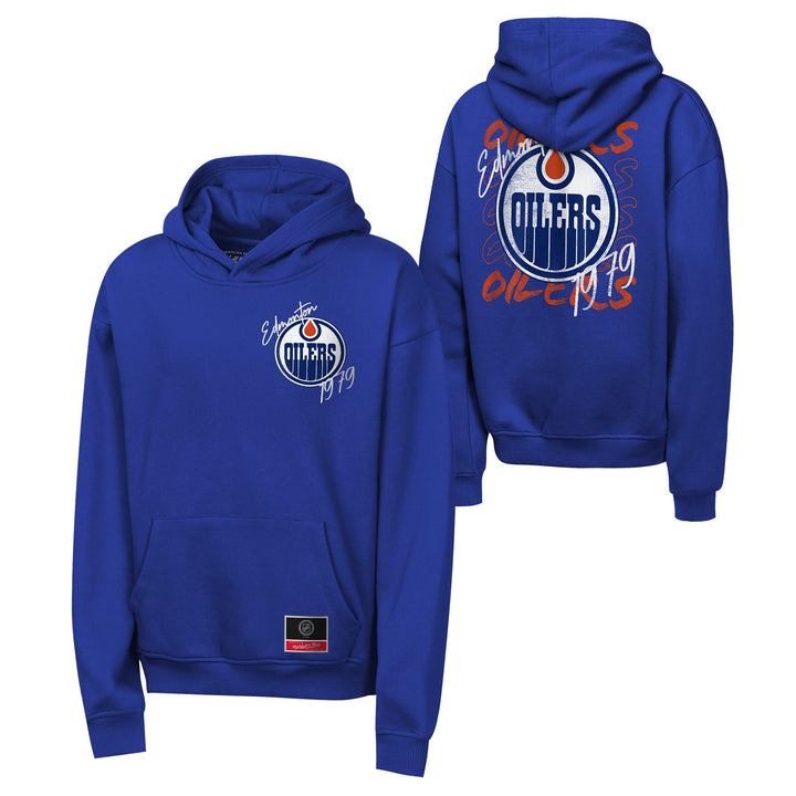Edmonton Oilers Youth Mitchell & Ness Back Splash Blue Hoodie