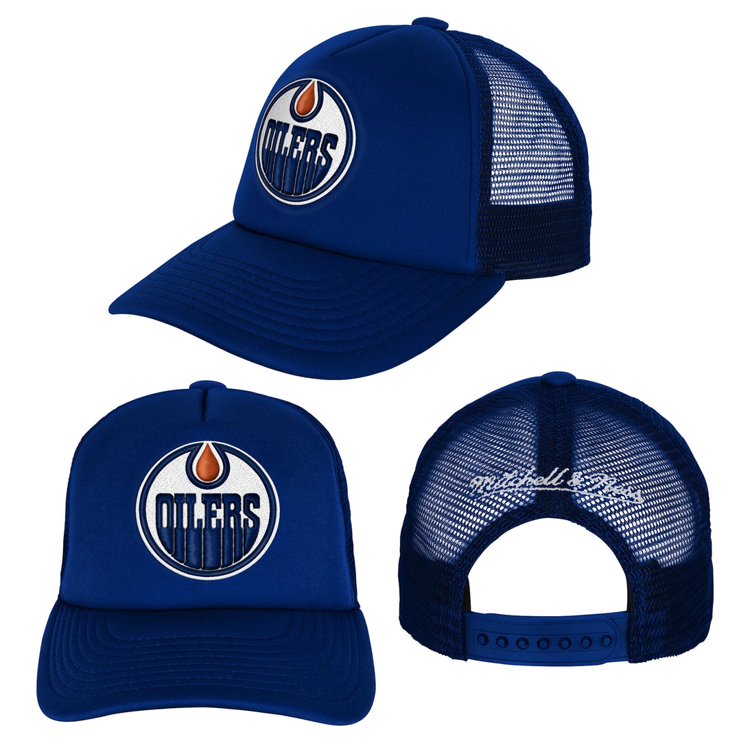 Edmonton Oilers Youth Mitchell & Ness Blue Mesh Snapback Hat