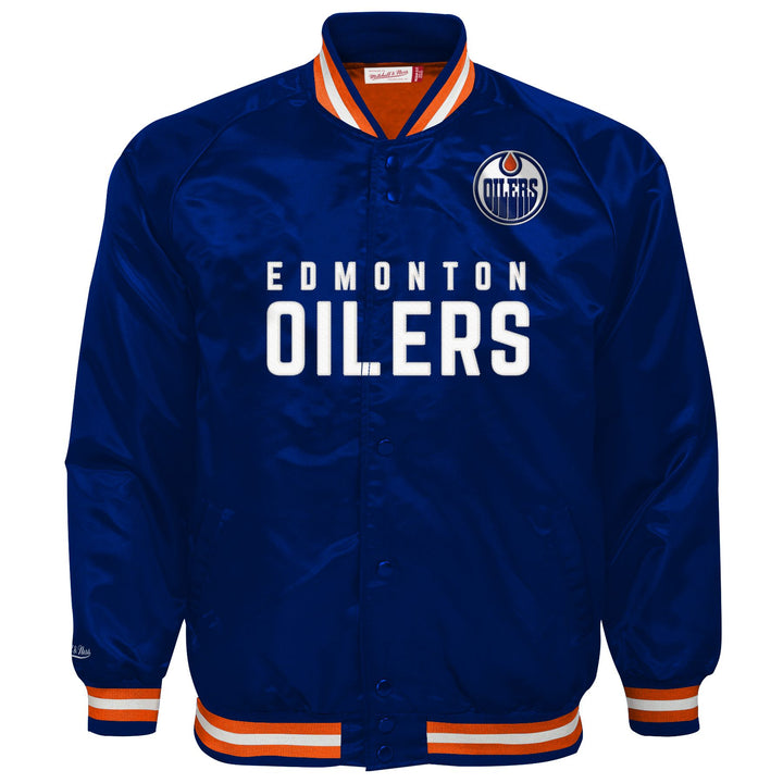 Edmonton Oilers Youth Mitchell & Ness Blue Satin Jacket