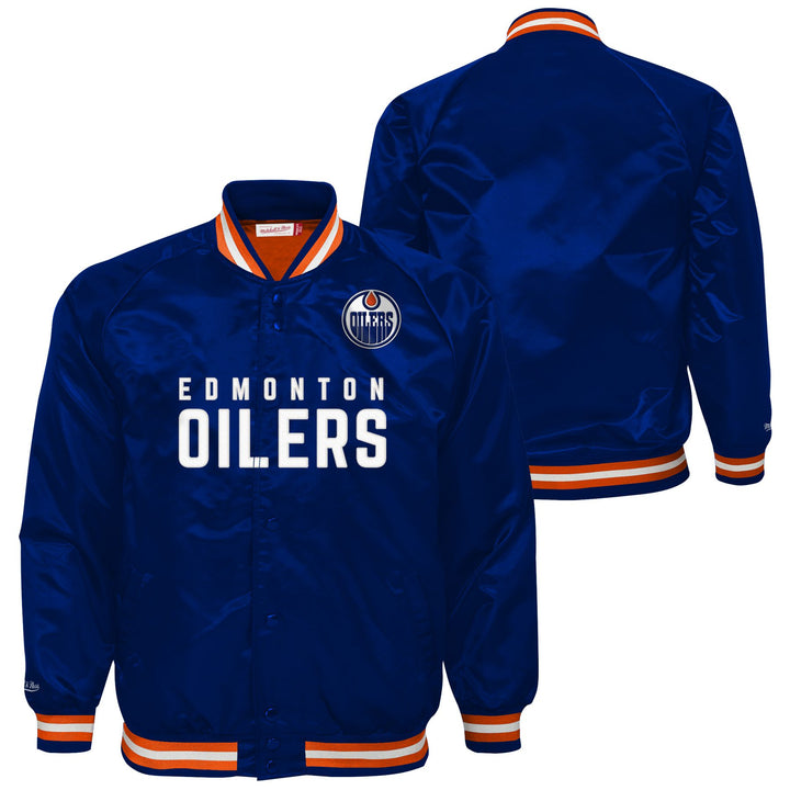 Edmonton Oilers Youth Mitchell & Ness Blue Satin Jacket