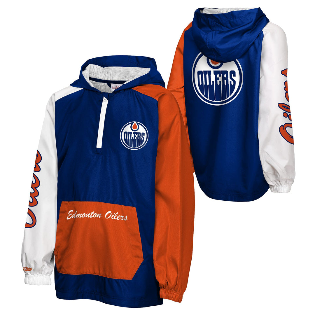 Edmonton Oilers Youth Mitchell & Ness Blue & Orange Home Logo Half-Zip Anorak Jacket