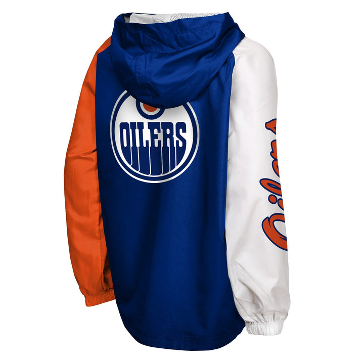 Edmonton Oilers Youth Mitchell & Ness Blue & Orange Home Logo Half-Zip Anorak Jacket