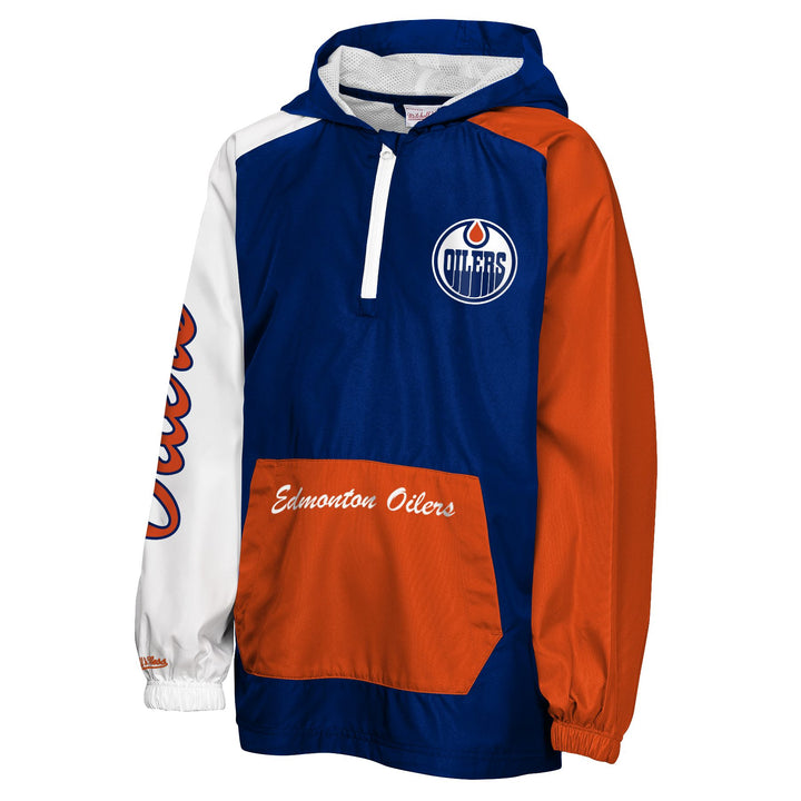 Edmonton Oilers Youth Mitchell & Ness Blue & Orange Home Logo Half-Zip Anorak Jacket
