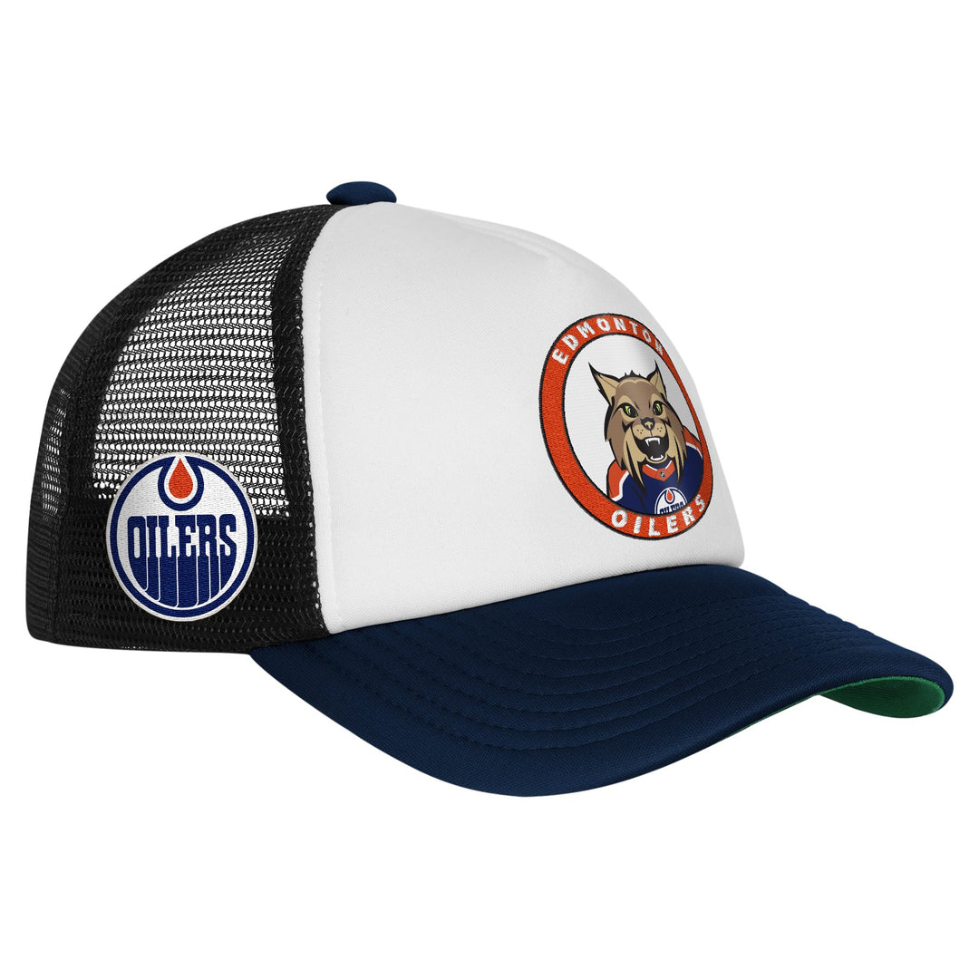 Edmonton Oilers Youth Mitchell & Ness Blue & White Hunter Foam Mesh Trucker Snapback Hat