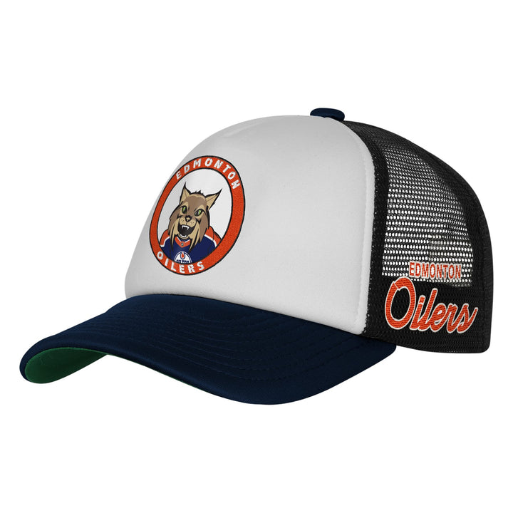 Edmonton Oilers Youth Mitchell & Ness Blue & White Hunter Foam Mesh Trucker Snapback Hat