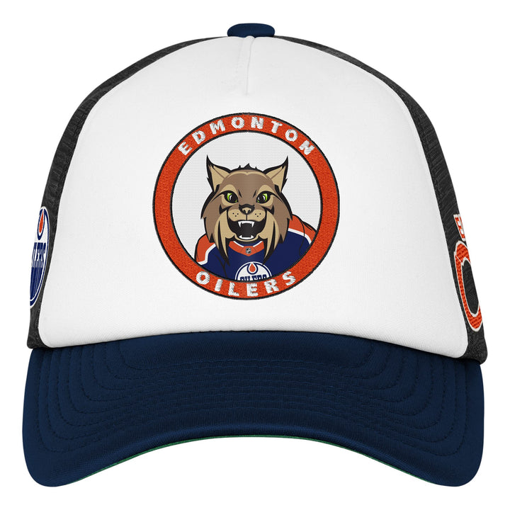 Edmonton Oilers Youth Mitchell & Ness Blue & White Hunter Foam Mesh Trucker Snapback Hat
