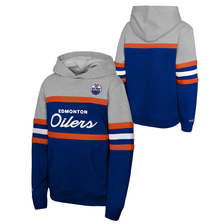 Edmonton Oilers Youth Mitchell & Ness Grey & Navy Head Coach Hoodie