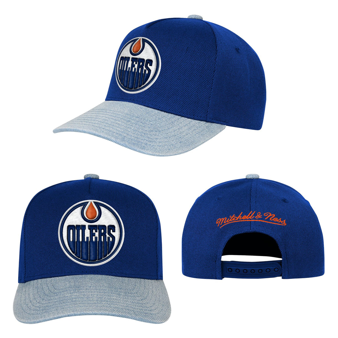 Edmonton Oilers Youth Mitchell & Ness Precurved Blue Spring Denim Snapback Hat