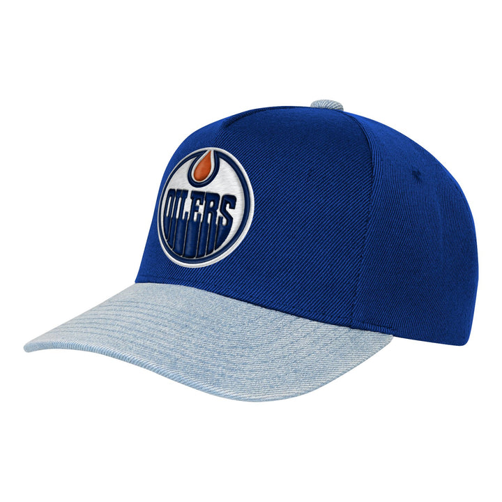 Edmonton Oilers Youth Mitchell & Ness Precurved Blue Spring Denim Snapback Hat