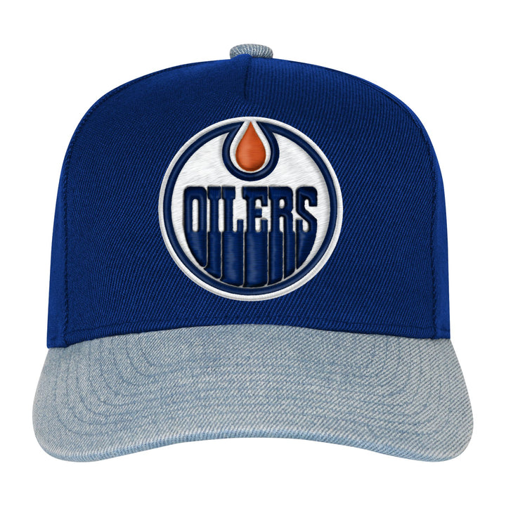 Edmonton Oilers Youth Mitchell & Ness Precurved Blue Spring Denim Snapback Hat