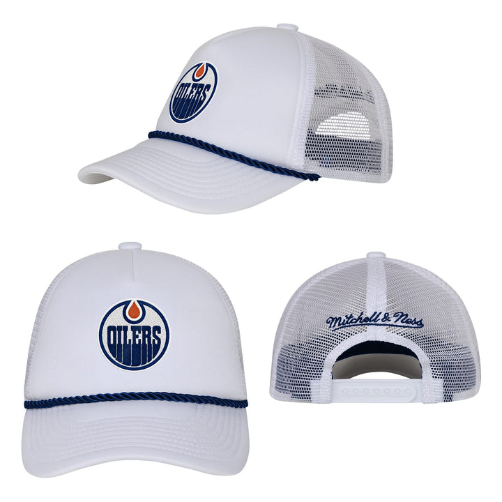Edmonton Oilers Youth Mitchell & Ness White Rope Foam Mesh Trucker Snapback Hat