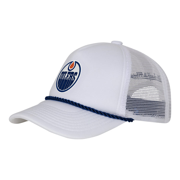 Edmonton Oilers Youth Mitchell & Ness White Rope Foam Mesh Trucker Snapback Hat