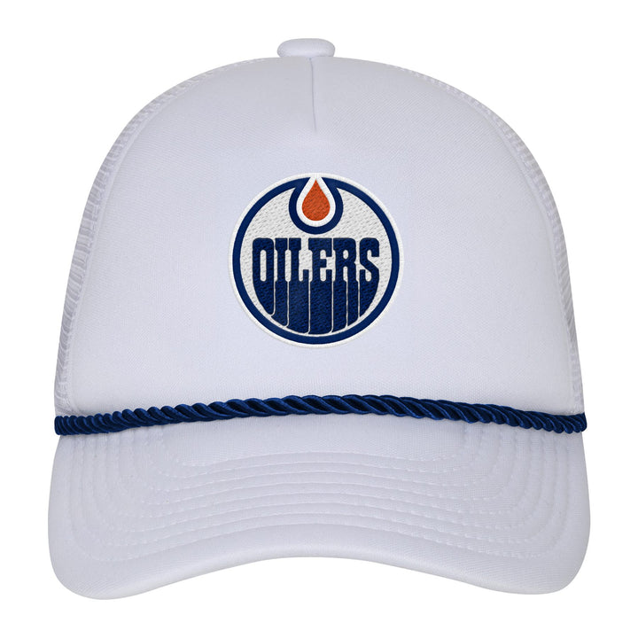 Edmonton Oilers Youth Mitchell & Ness White Rope Foam Mesh Trucker Snapback Hat