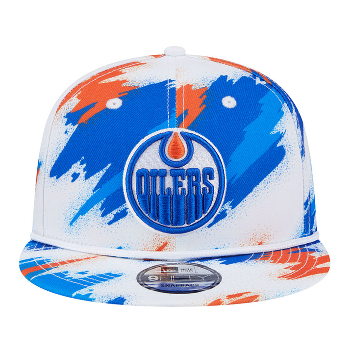 Edmonton Oilers Youth New Era White & Blue Paint 9FIFTY Snapback Hat