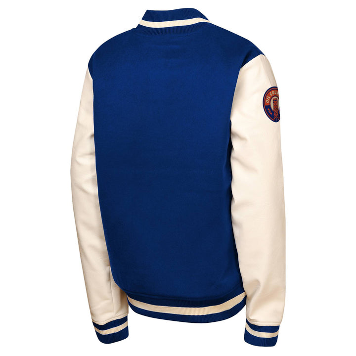 Edmonton Oilers Youth Outerstuff Alternate Logo Team Hug Blue & White Varsity Jacket