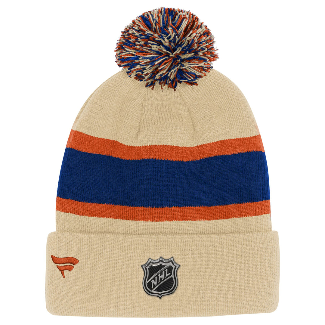 Edmonton Oilers Youth Outerstuff Authentic Pro Cream Alternate Cuffed Knit Toque W/Pom