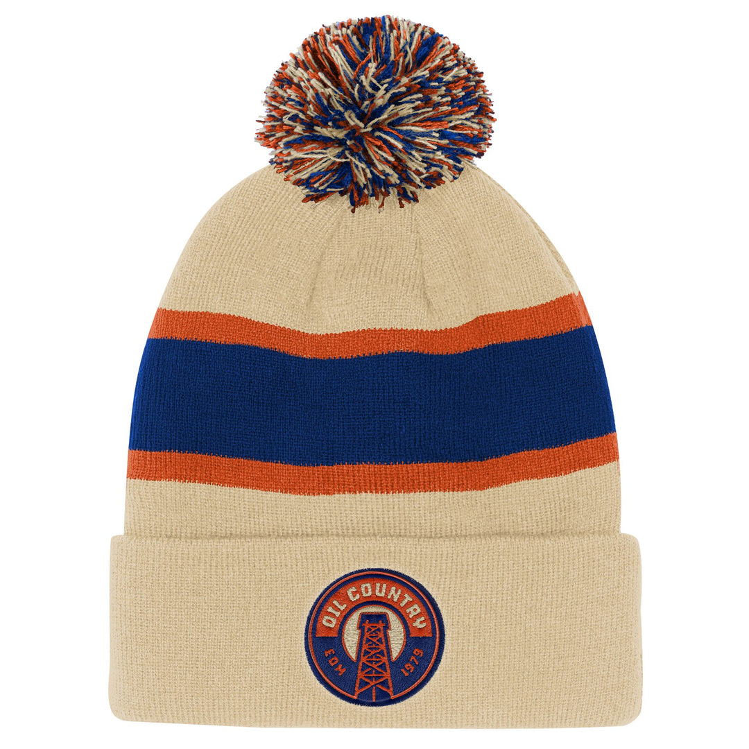 Edmonton Oilers Youth Outerstuff Authentic Pro Cream Alternate Cuffed Knit Toque W/Pom