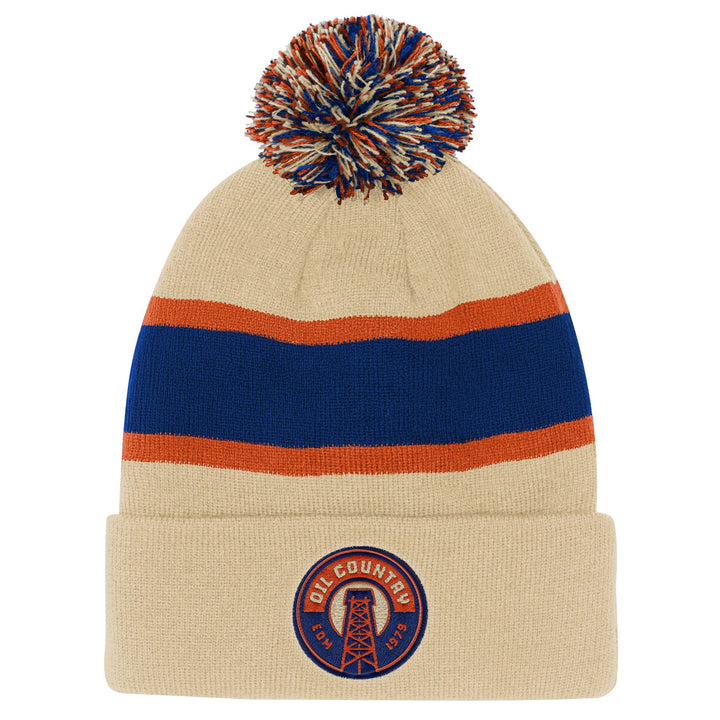 Edmonton Oilers Youth Outerstuff Authentic Pro Cream Alternate Cuffed Knit Toque W/Pom