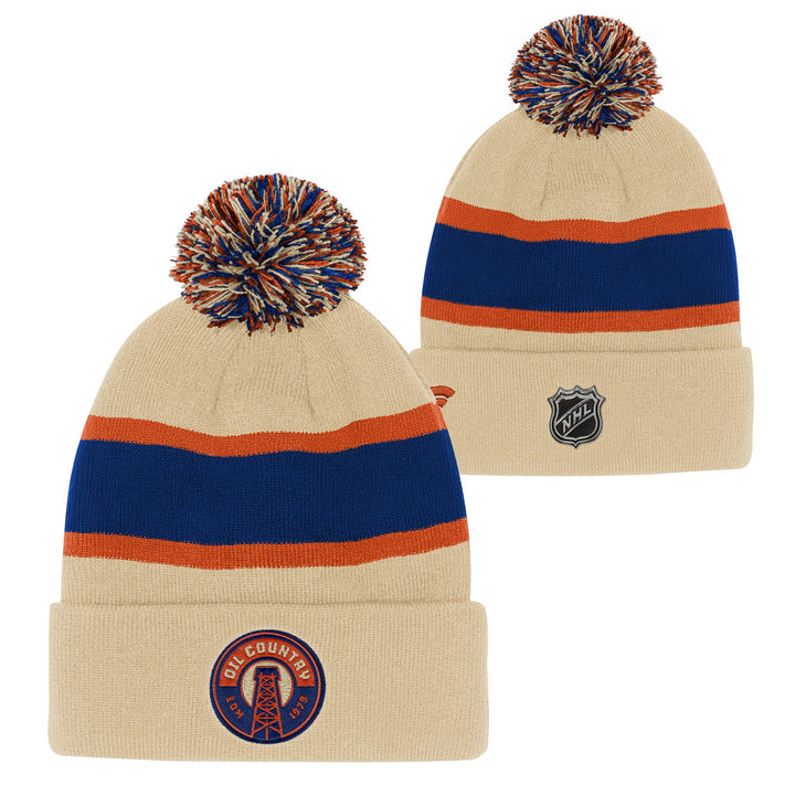 Edmonton Oilers Youth Outerstuff Authentic Pro Cream Alternate Cuffed Knit Toque W/Pom