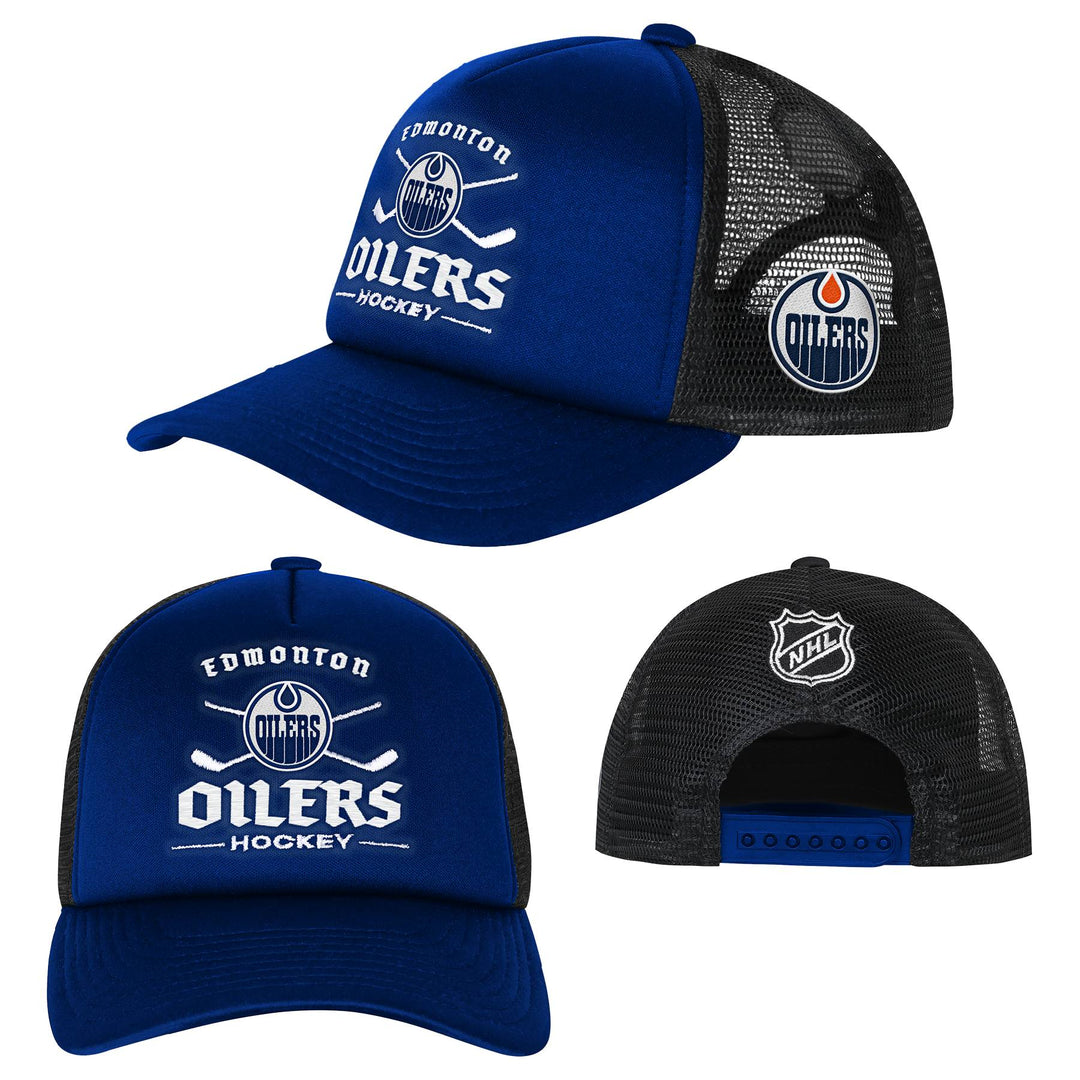 Edmonton Oilers Youth Outerstuff Blue Power Up Foam Trucker Snapback Hat