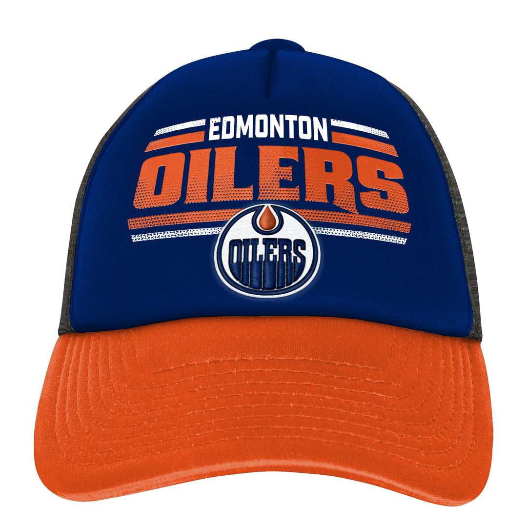 Edmonton Oilers Youth Outerstuff Blue & Orange Foam Meshback Snapback Hat