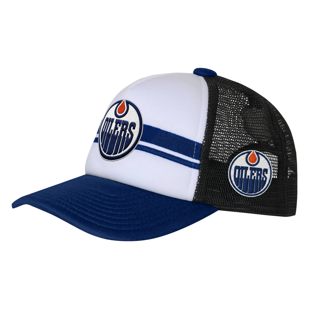 Edmonton Oilers Youth Outerstuff Blue & White Unique Foam Trucker Snapback Hat