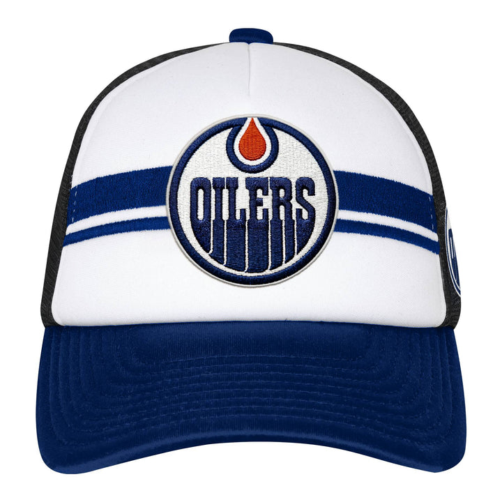 Edmonton Oilers Youth Outerstuff Blue & White Unique Foam Trucker Snapback Hat