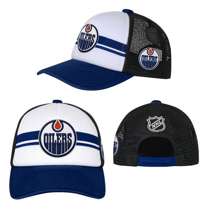 Edmonton Oilers Youth Outerstuff Blue & White Unique Foam Trucker Snapback Hat