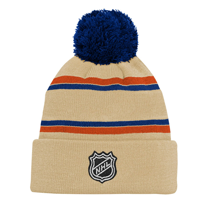 Edmonton Oilers Youth Outerstuff Cream Alternate Jacquard Cuffed Knit Toque W/Pom