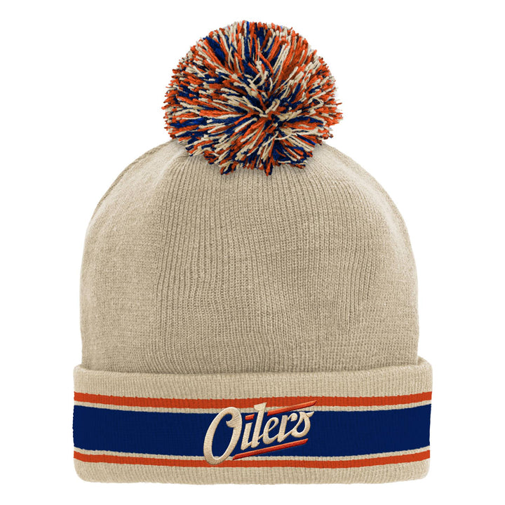 Edmonton Oilers Youth Outerstuff Cream Alternate & Secondary Logo Striped Toque w/Pom