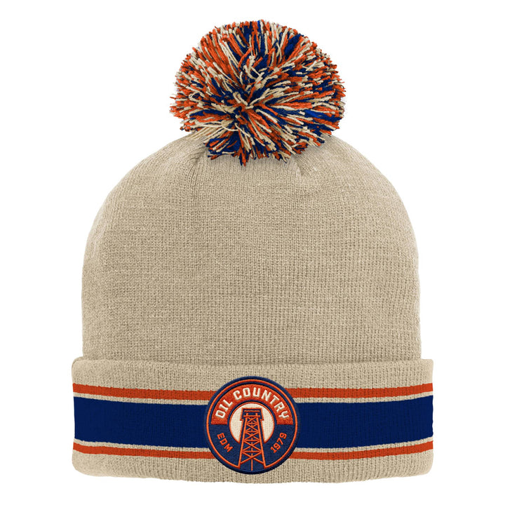 Edmonton Oilers Youth Outerstuff Cream Alternate & Secondary Logo Striped Toque w/Pom