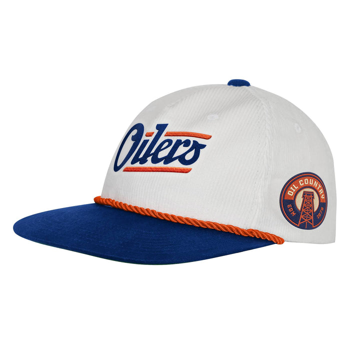 Edmonton Oilers Youth Outerstuff Cream & Blue Alternate Logo Rope Corduroy Snapback Hat